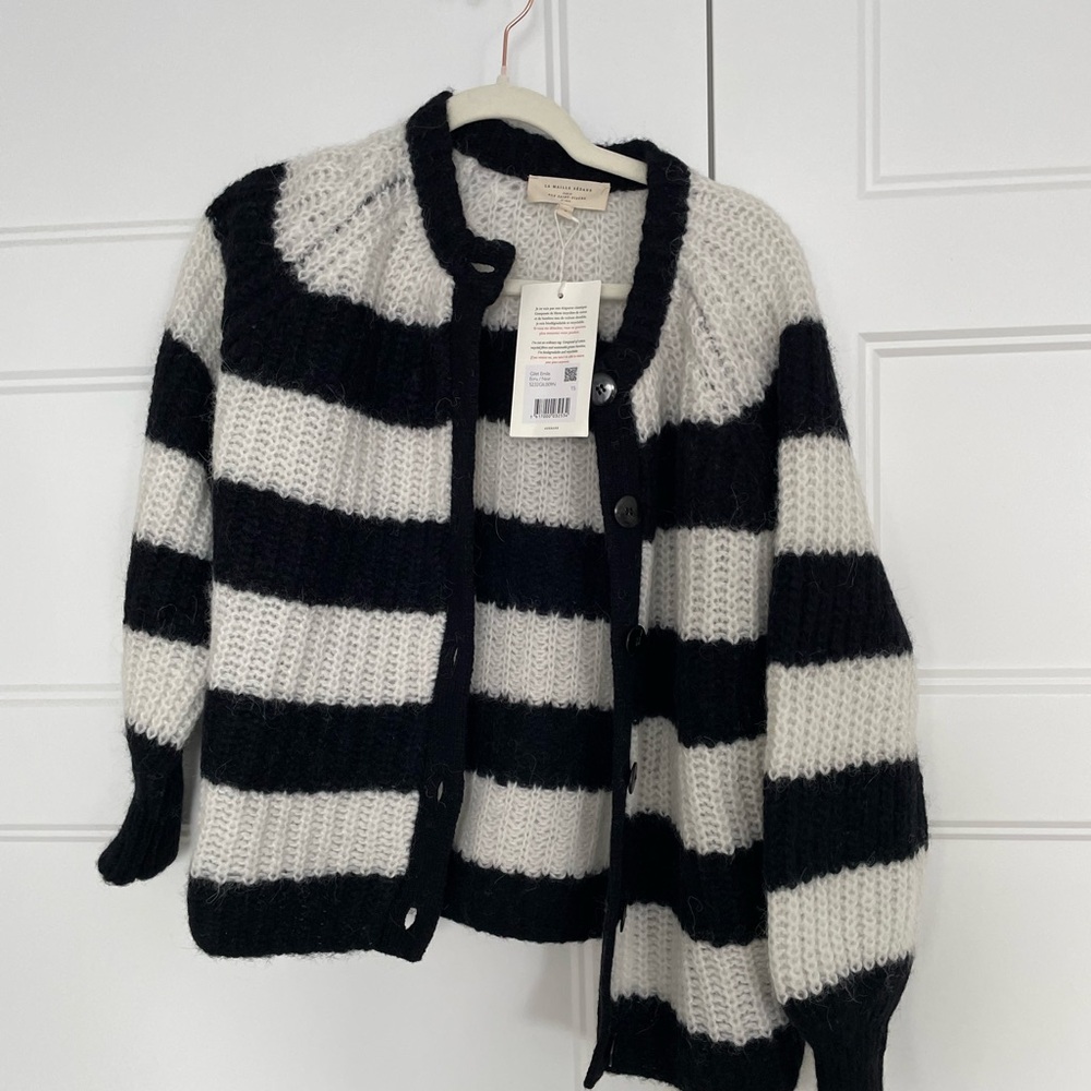 Sezane Black and White Emile Striped Cardigan